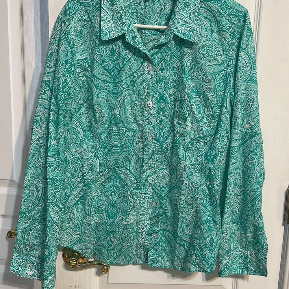 Jones New York Green Paisley Casual Shirt